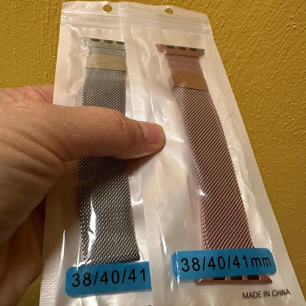 Silver and Pink Mesh Apple Watch Bands